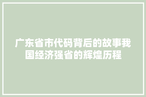 广东省市代码背后的故事我国经济强省的辉煌历程