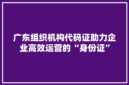 广东组织机构代码证助力企业高效运营的“身份证”
