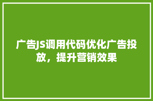 广告JS调用代码优化广告投放，提升营销效果  第1张