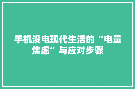 手机没电现代生活的“电量焦虑”与应对步骤