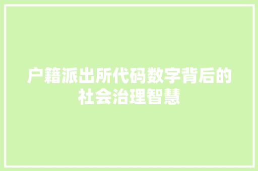 户籍派出所代码数字背后的社会治理智慧