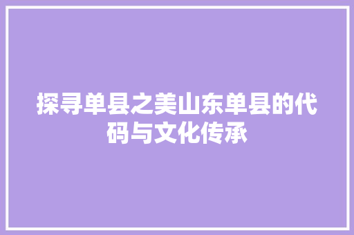 探寻单县之美山东单县的代码与文化传承