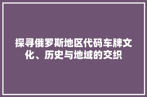 探寻俄罗斯地区代码车牌文化、历史与地域的交织