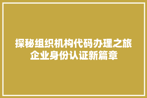 探秘组织机构代码办理之旅企业身份认证新篇章