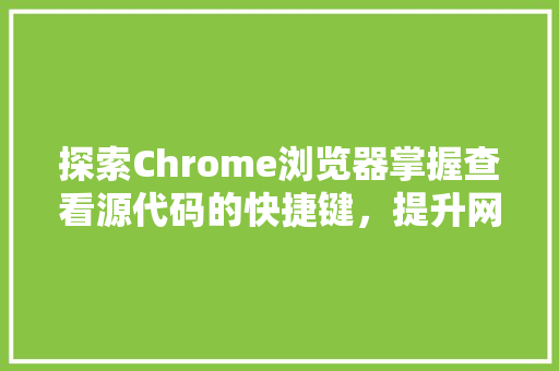 探索Chrome浏览器掌握查看源代码的快捷键，提升网页开发效率