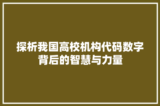 探析我国高校机构代码数字背后的智慧与力量