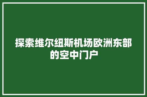 探索维尔纽斯机场欧洲东部的空中门户