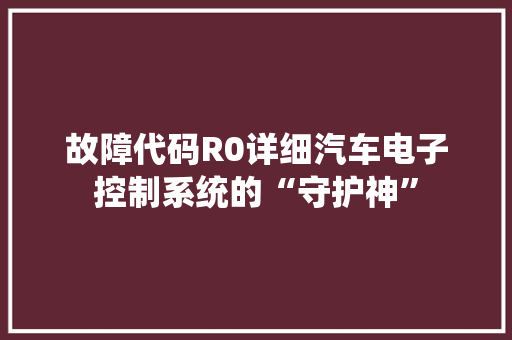 故障代码R0详细汽车电子控制系统的“守护神”