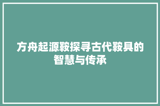 方舟起源鞍探寻古代鞍具的智慧与传承