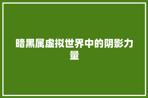 暗黑属虚拟世界中的阴影力量