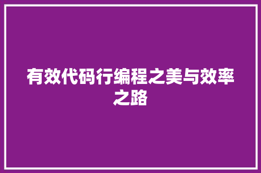 有效代码行编程之美与效率之路
