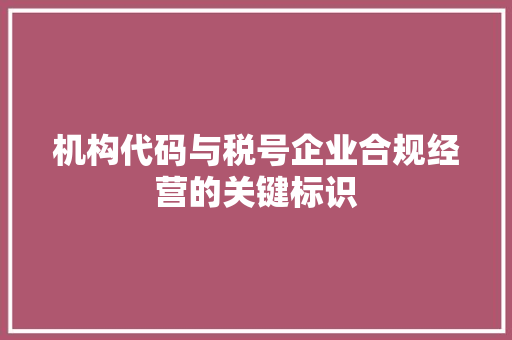 机构代码与税号企业合规经营的关键标识
