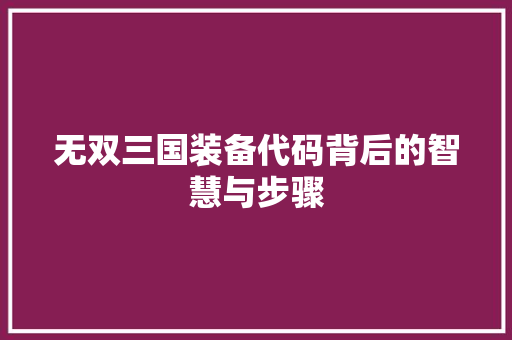 无双三国装备代码背后的智慧与步骤