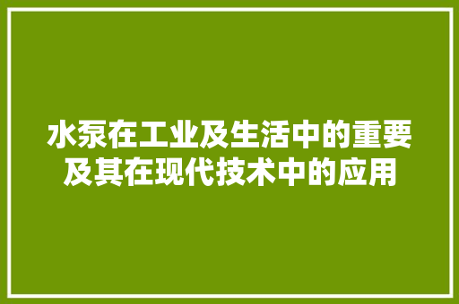 水泵在工业及生活中的重要及其在现代技术中的应用