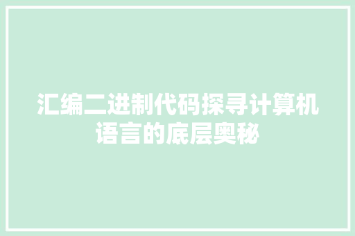 汇编二进制代码探寻计算机语言的底层奥秘