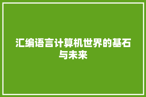 汇编语言计算机世界的基石与未来