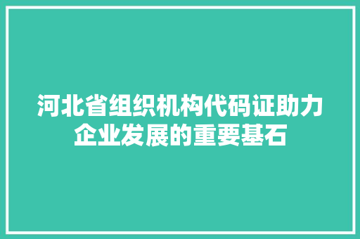 河北省组织机构代码证助力企业发展的重要基石