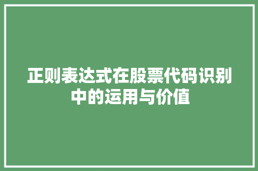 正则表达式在股票代码识别中的运用与价值
