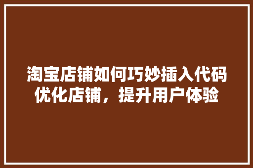淘宝店铺如何巧妙插入代码优化店铺，提升用户体验