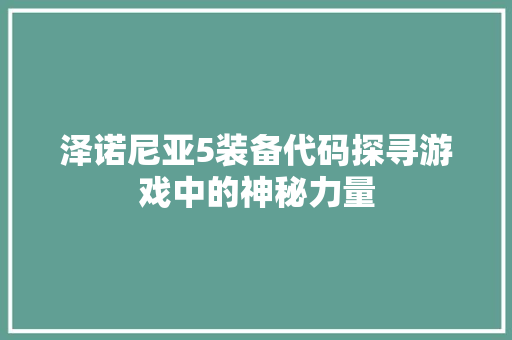 泽诺尼亚5装备代码探寻游戏中的神秘力量