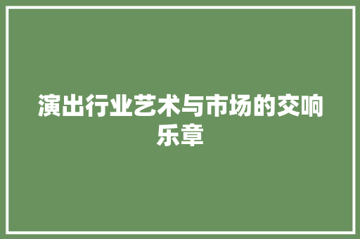 演出行业艺术与市场的交响乐章