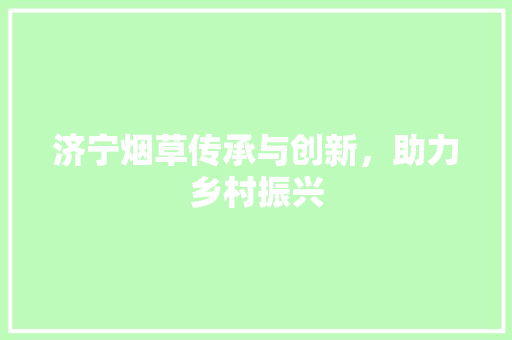 济宁烟草传承与创新，助力乡村振兴