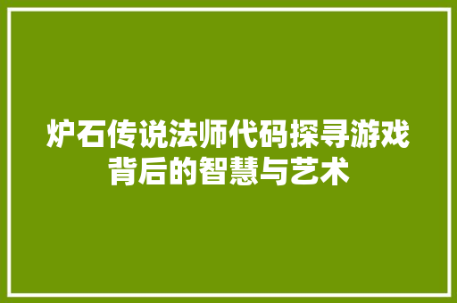 炉石传说法师代码探寻游戏背后的智慧与艺术