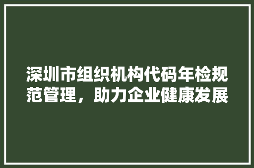 深圳市组织机构代码年检规范管理，助力企业健康发展