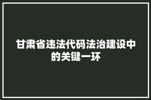 甘肃省违法代码法治建设中的关键一环