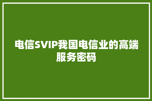 电信SVIP我国电信业的高端服务密码