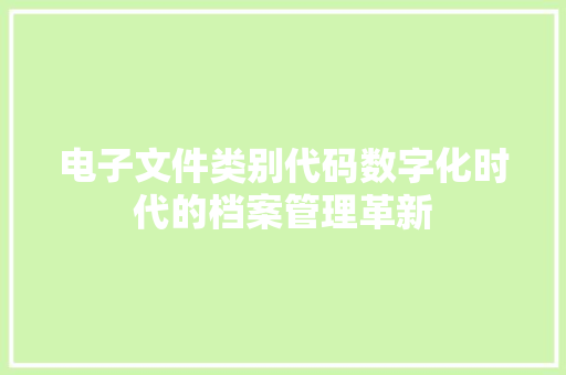 电子文件类别代码数字化时代的档案管理革新
