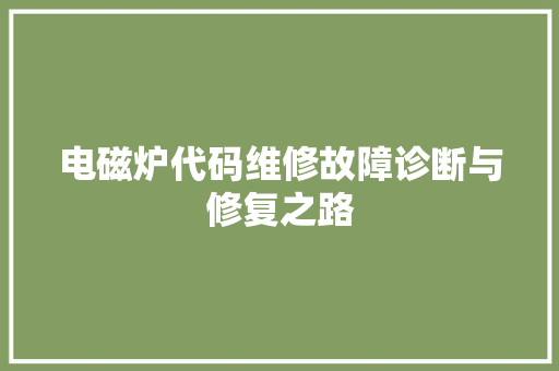 电磁炉代码维修故障诊断与修复之路
