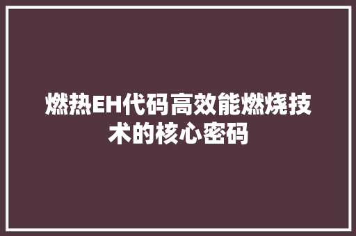 燃热EH代码高效能燃烧技术的核心密码