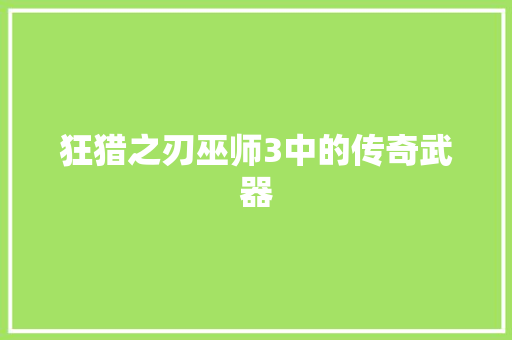 狂猎之刃巫师3中的传奇武器