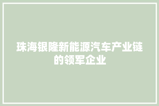 珠海银隆新能源汽车产业链的领军企业