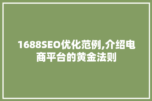 1688SEO优化范例,介绍电商平台的黄金法则
