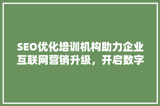 SEO优化培训机构助力企业互联网营销升级，开启数字时代新篇章
