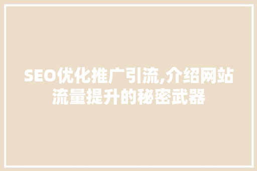 SEO优化推广引流,介绍网站流量提升的秘密武器
