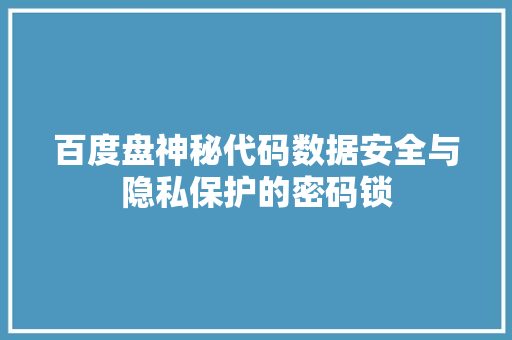 百度盘神秘代码数据安全与隐私保护的密码锁