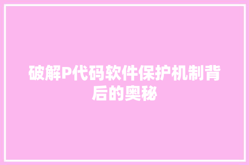 破解P代码软件保护机制背后的奥秘