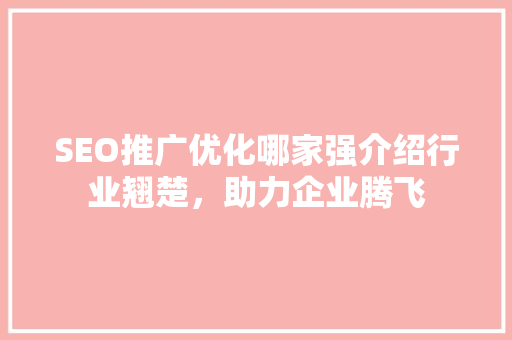 SEO推广优化哪家强介绍行业翘楚，助力企业腾飞