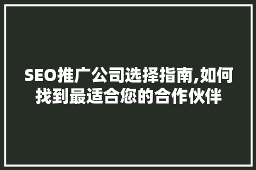 SEO推广公司选择指南,如何找到最适合您的合作伙伴