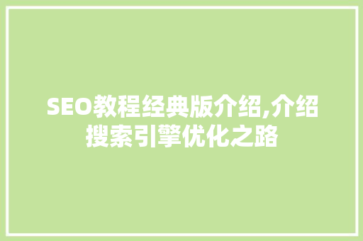 SEO教程经典版介绍,介绍搜索引擎优化之路