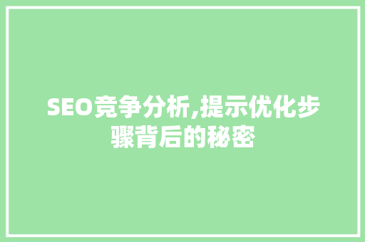 SEO竞争分析,提示优化步骤背后的秘密