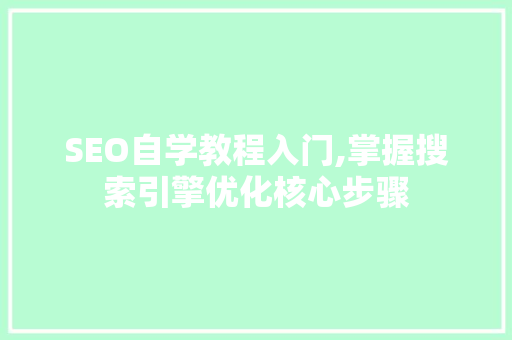 SEO自学教程入门,掌握搜索引擎优化核心步骤
