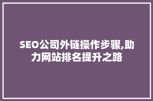 SEO公司外链操作步骤,助力网站排名提升之路