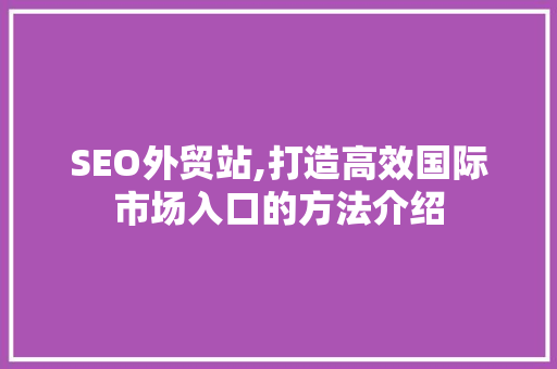 SEO外贸站,打造高效国际市场入口的方法介绍