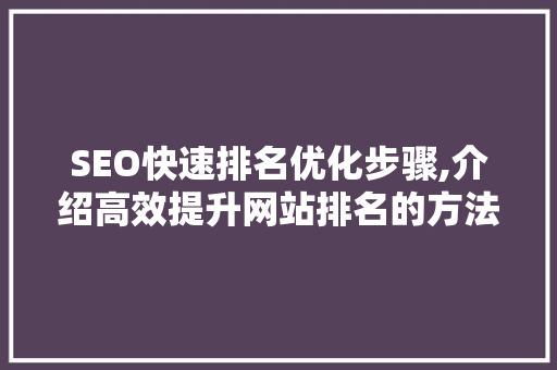 SEO快速排名优化步骤,介绍高效提升网站排名的方法  第1张
