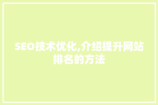 SEO技术优化,介绍提升网站排名的方法